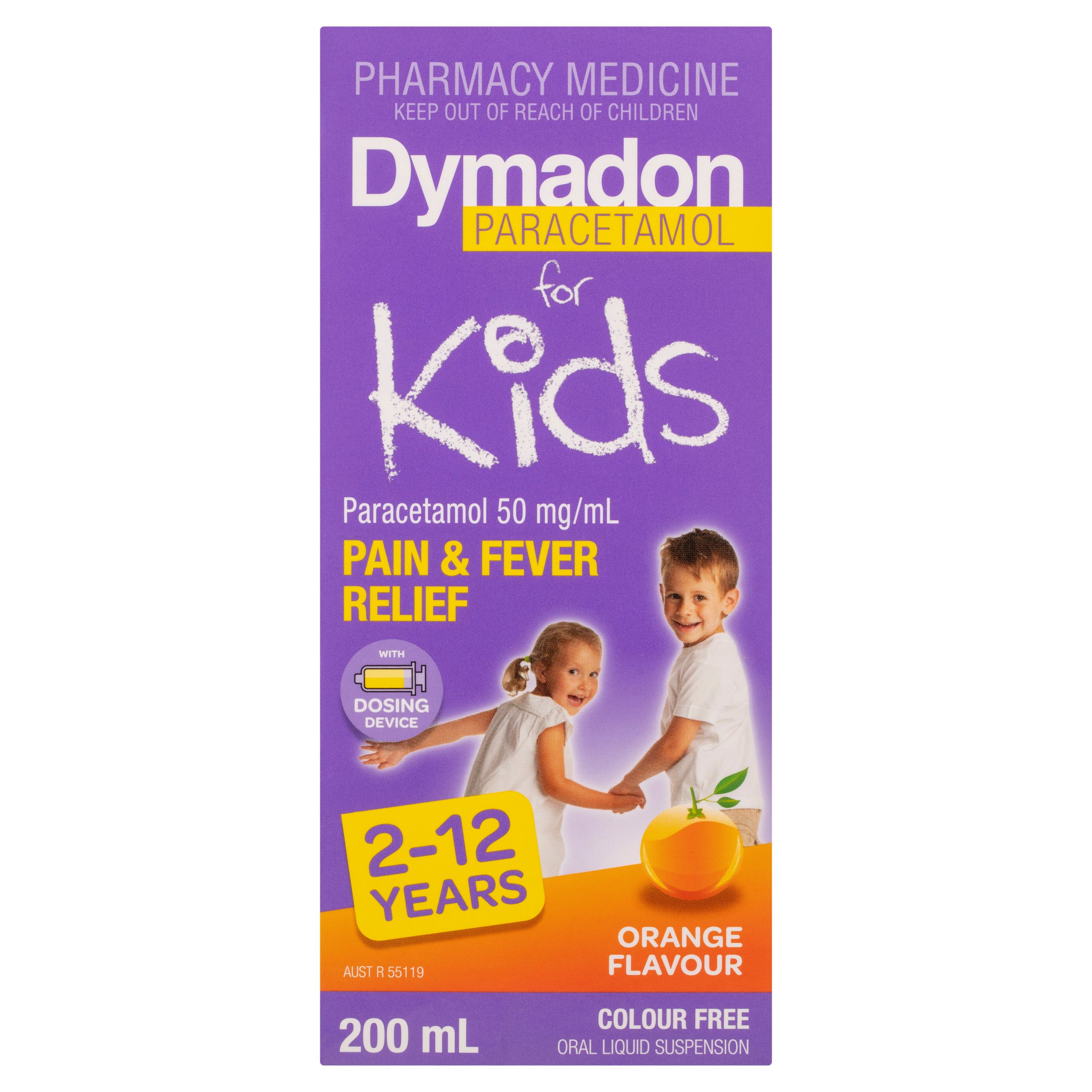 Dymadon Paracetamol for Kids 2-12yrs Orange 200mL - Image 1
