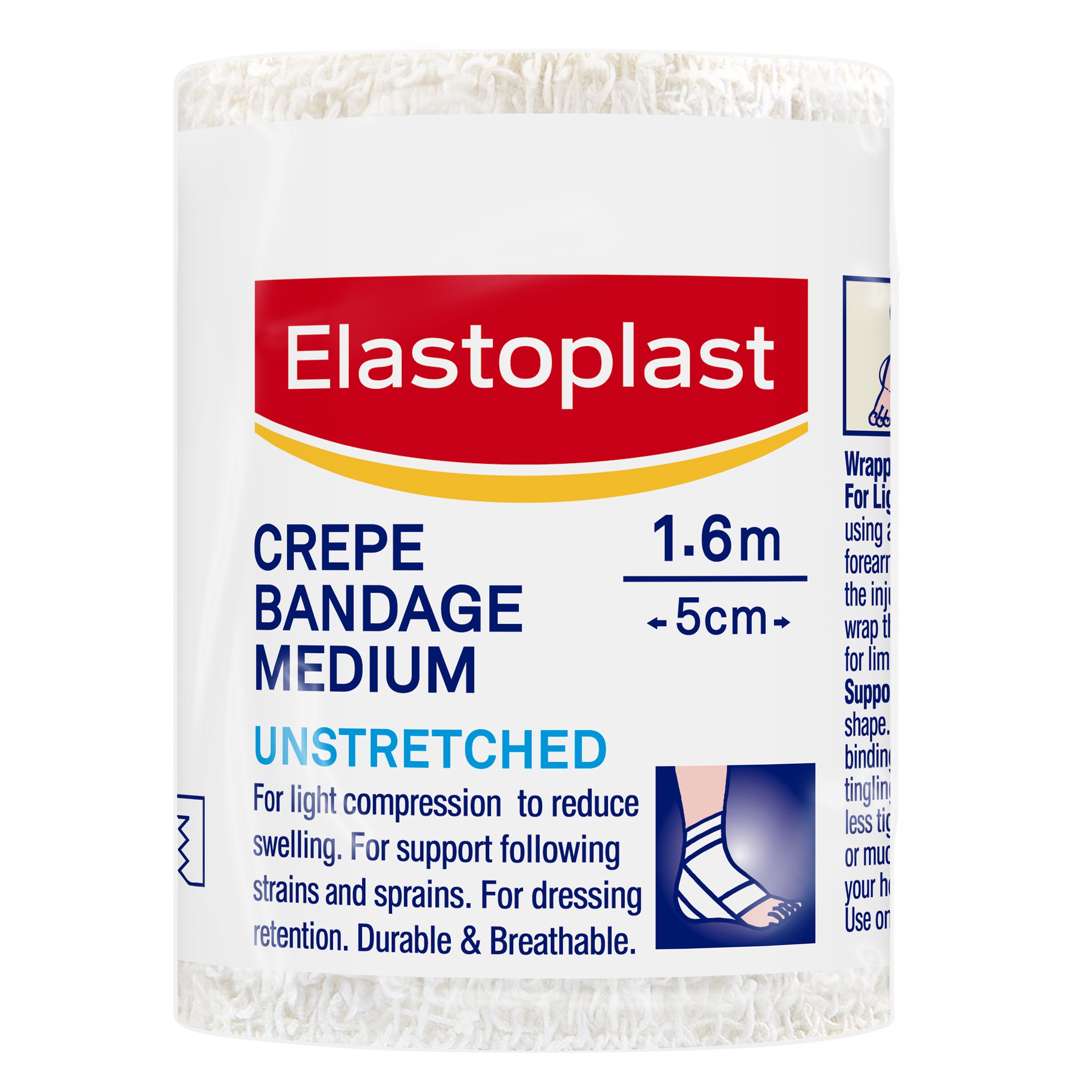 Elastoplast Crepe Bandage Medium Weight 5cm X 1.6m White - 1 roll - Image 1