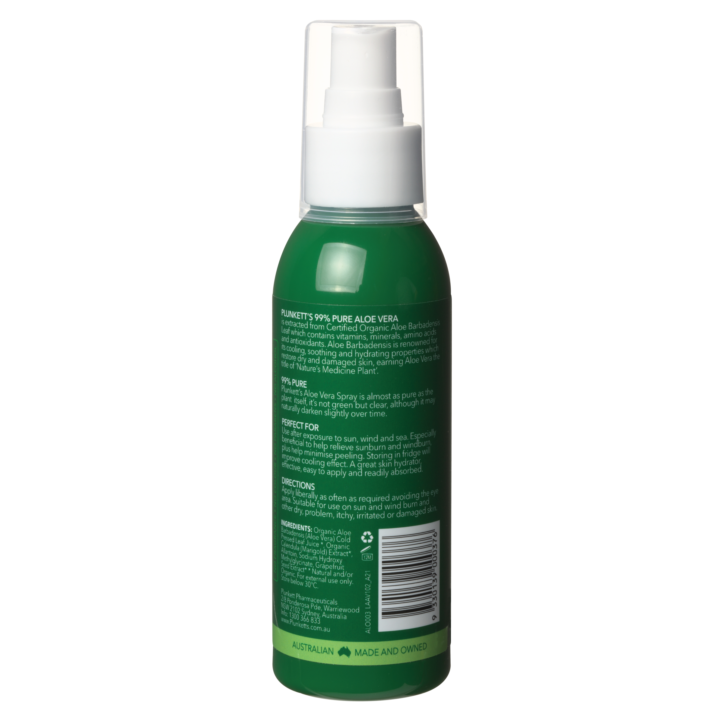 Plunkett's 99% Pure Aloe Vera Cooling Spray 125ml - Image 2
