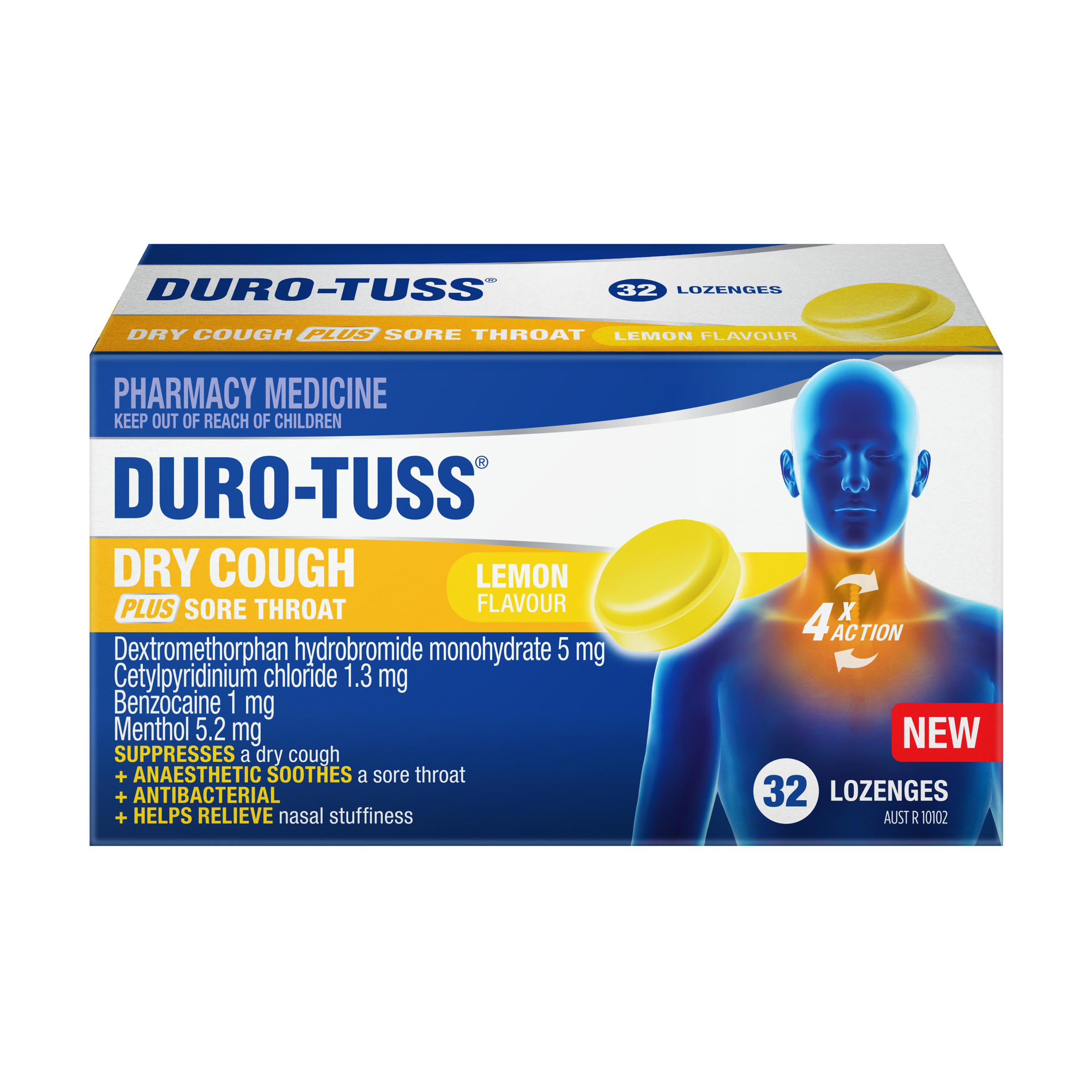 Duro-Tuss Dry Cough Plus Sore Throat Lemon Lozenges 32 tablet - Image 1