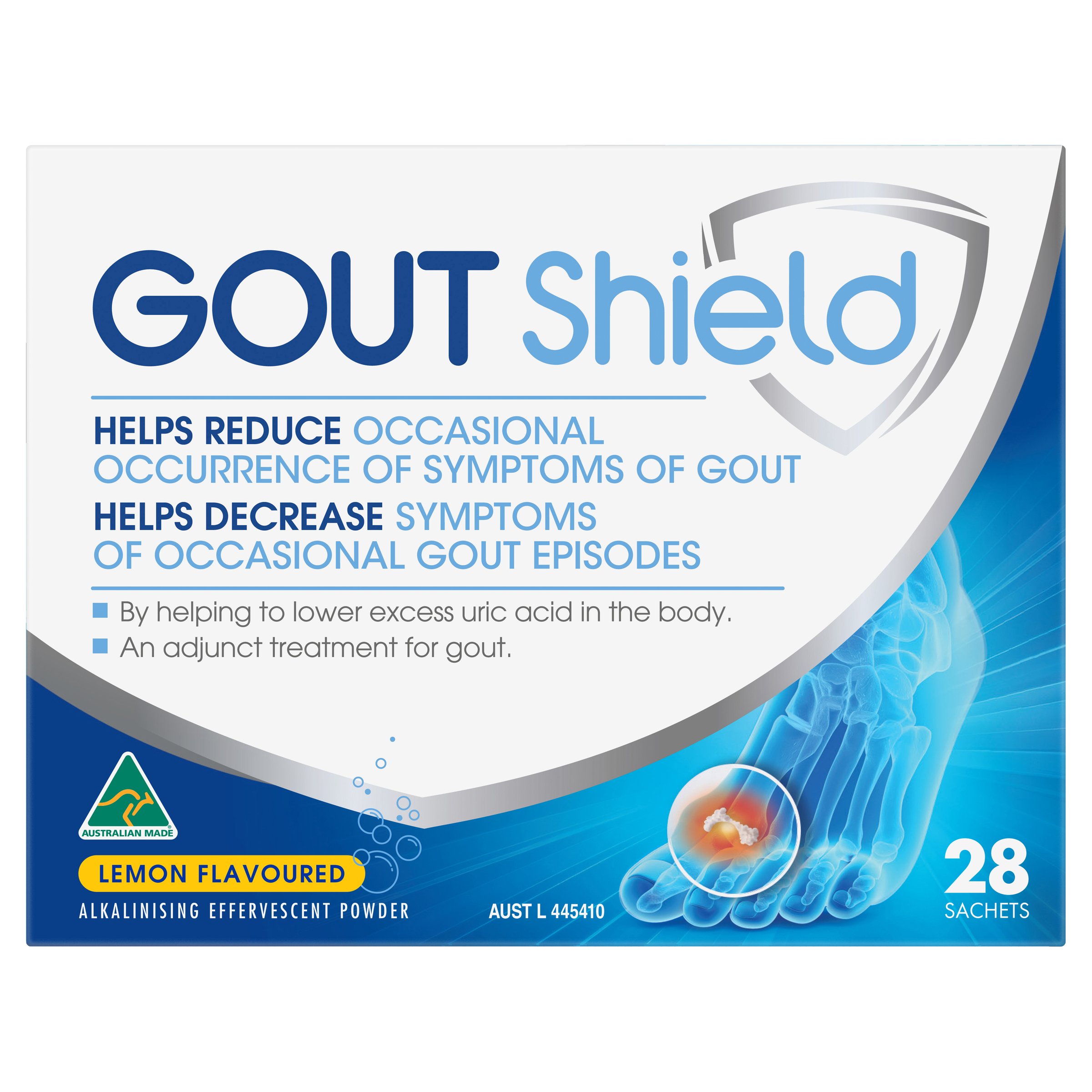Gout Shield Effervescent Powder Lemon Flavoured 28 sachets - Image 1