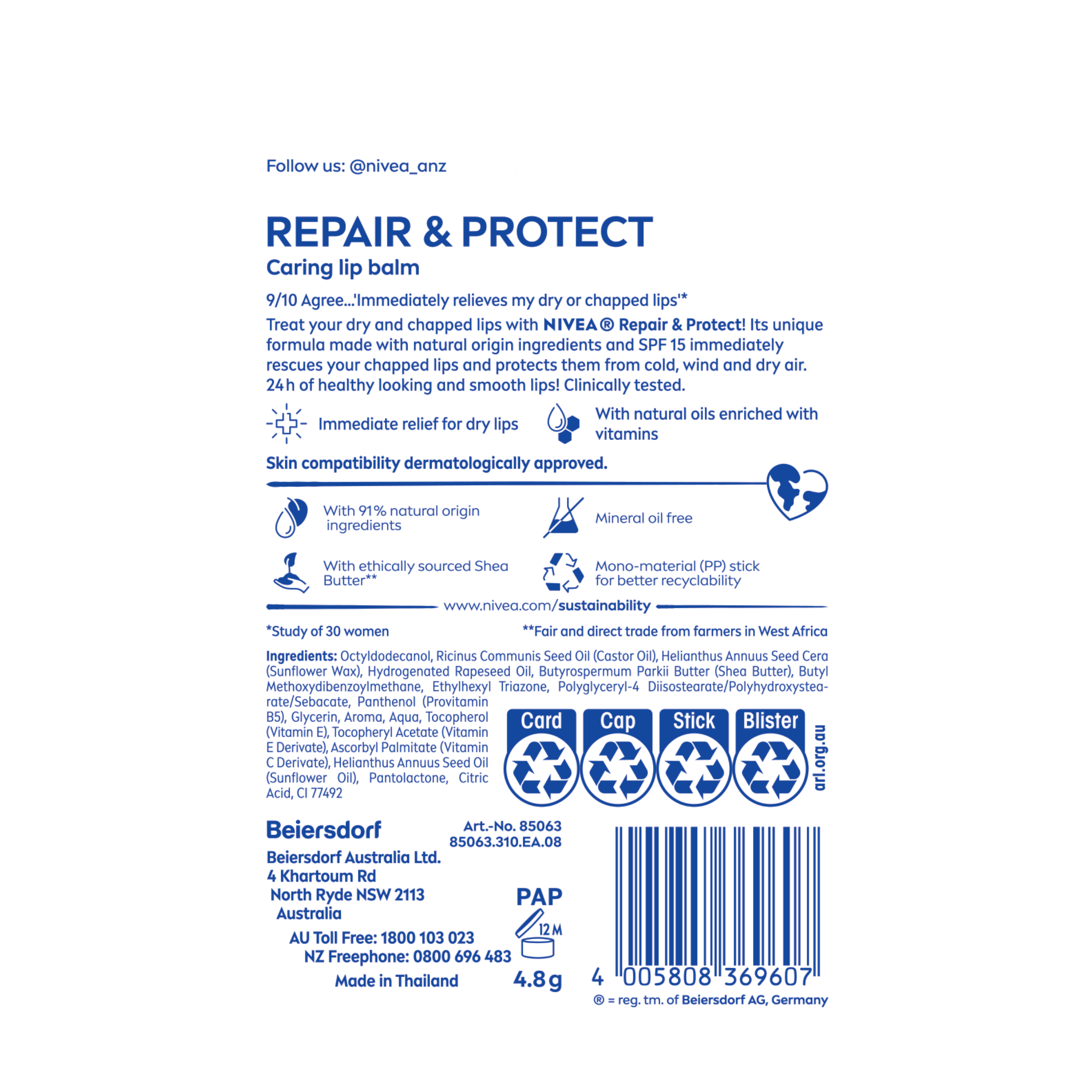 Nivea Repair & Protection Lip Balm SPF15 - 4.8g - Image 2