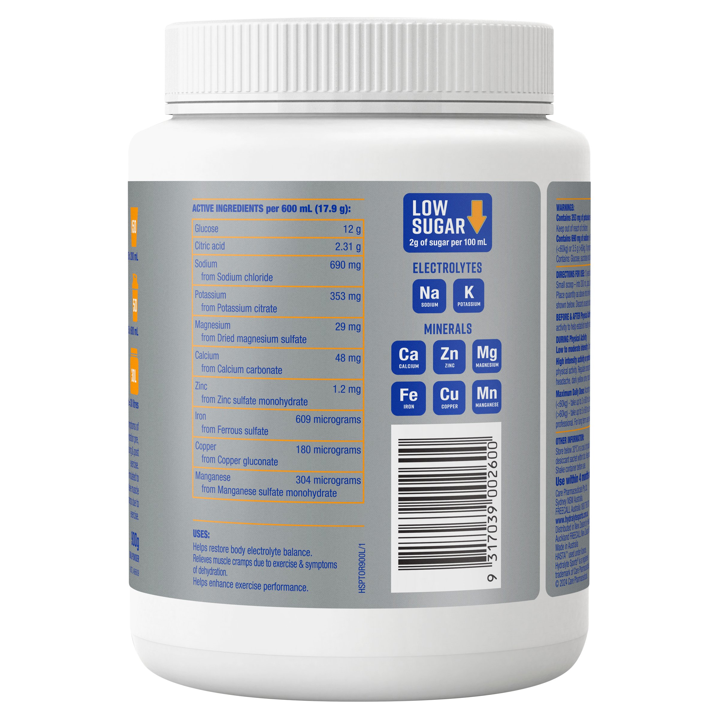 Hydralyte Plus Sports Orange Flavoured Powder Tub 900g - Image 3