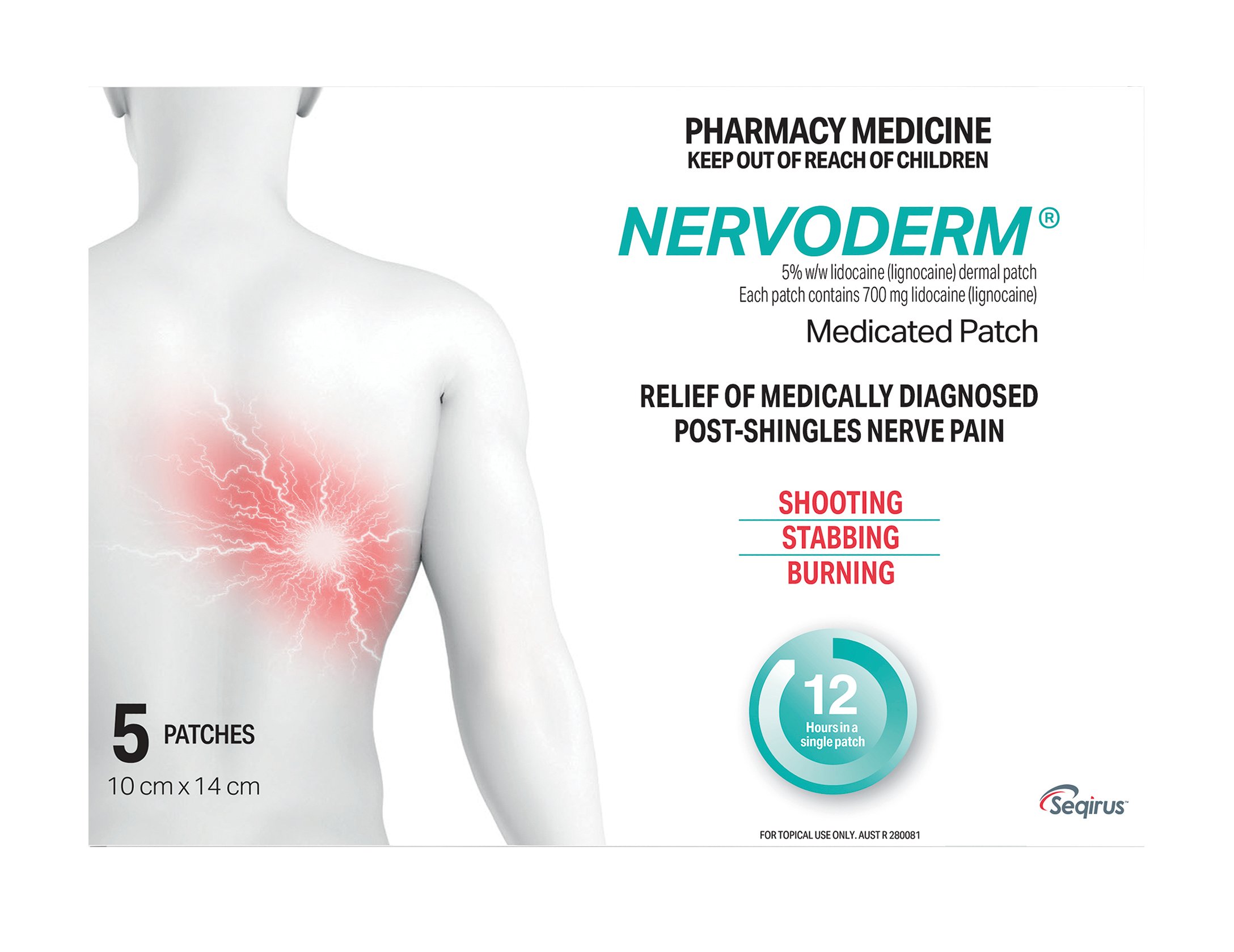 Nervoderm 5%w/w Lidocaine Medicated Patch 5 pack - Image 1