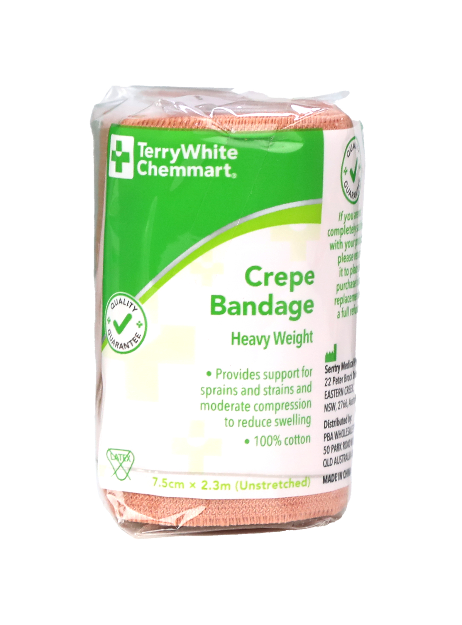 TerryWhite Chemmart Crepe Bandage Heavy Weight 7.5cm X 2.3M - 1 roll