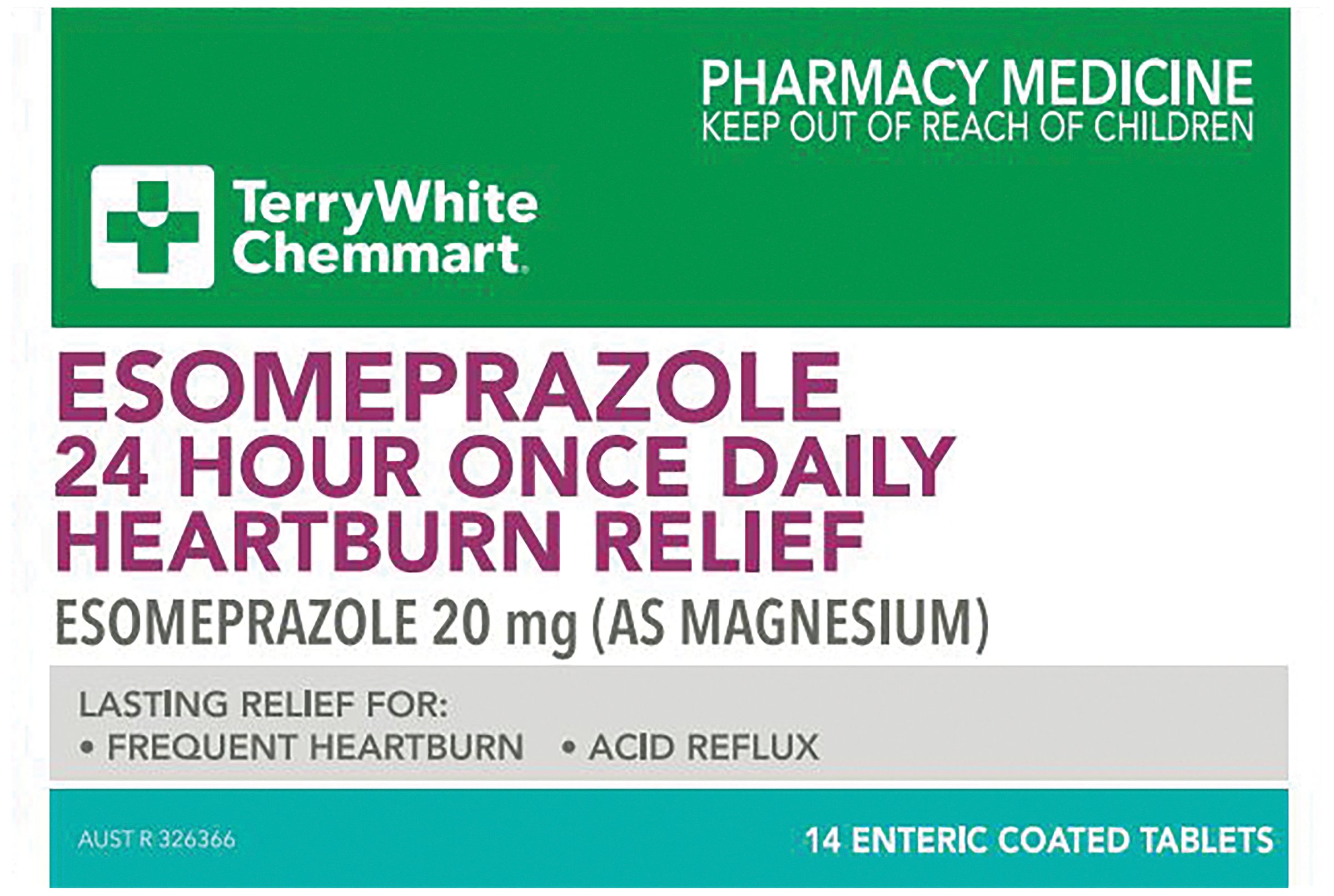 TerryWhite Chemmart Esomeprazole 24 Hour Once Daily Heartburn Relief 14 tablets - Image 1