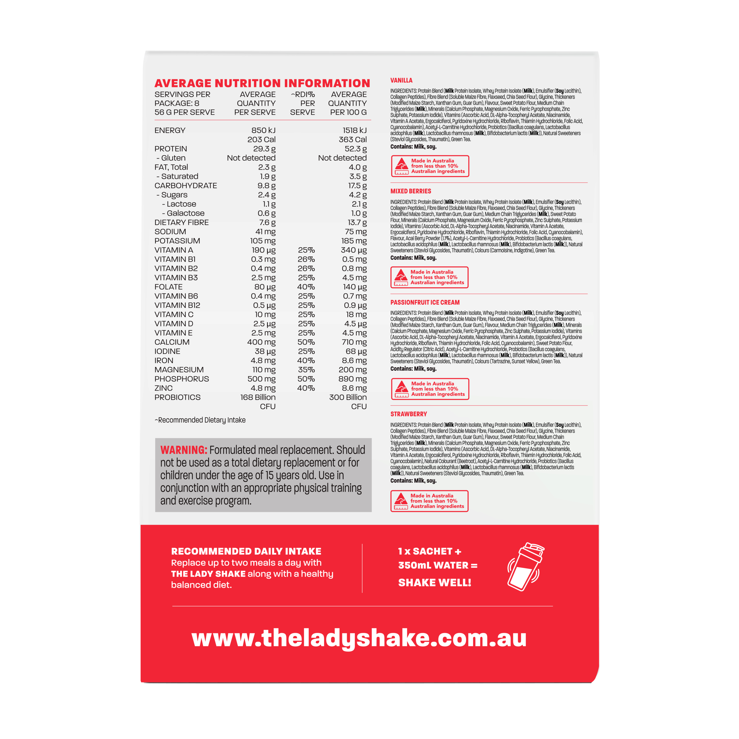 The Lady Shake Meal Replacement Favourites Variety Pack 8 pack - Image 2