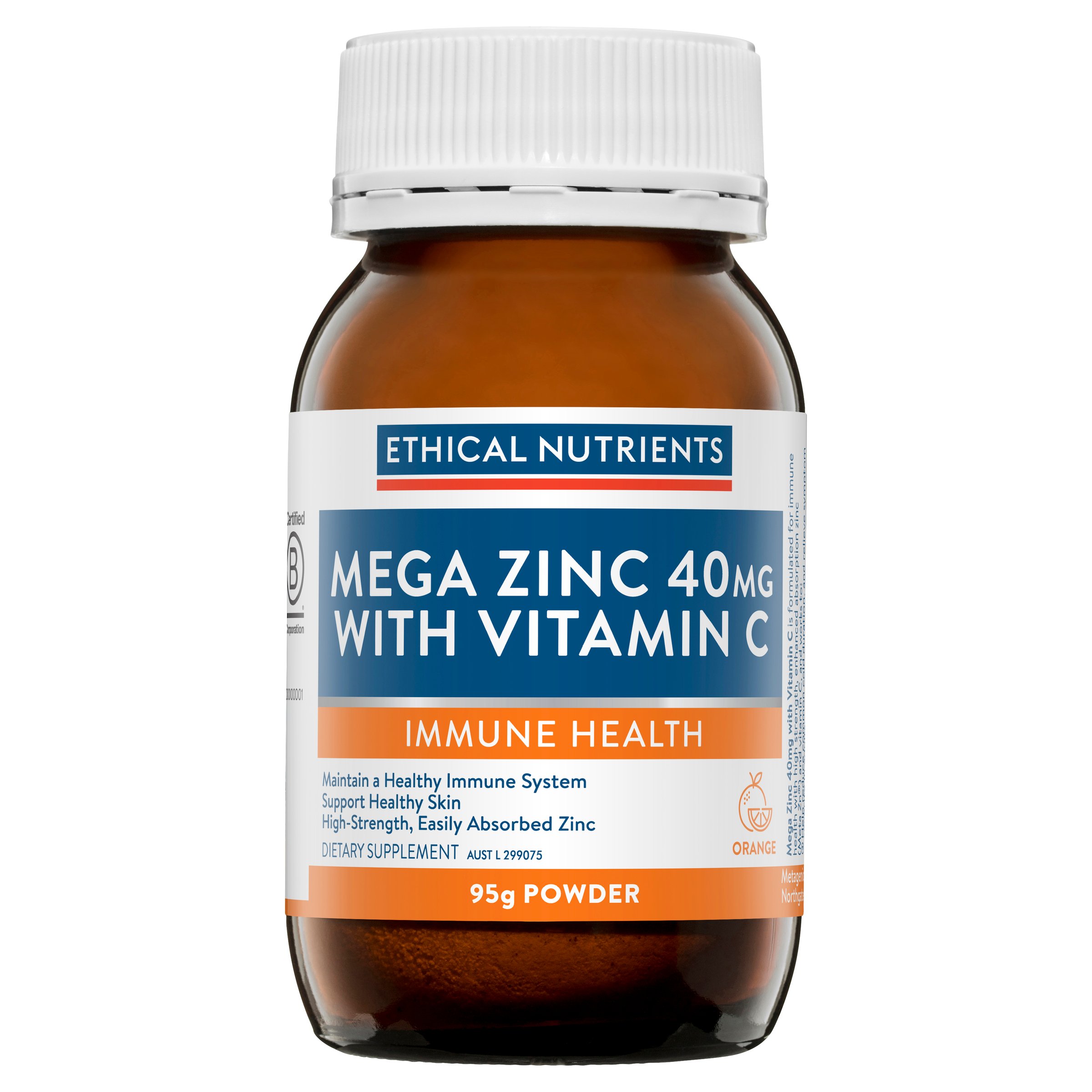 Ethical Nutrients Mega Zinc 40mg With Vitamin C Orange 95g - Image 1