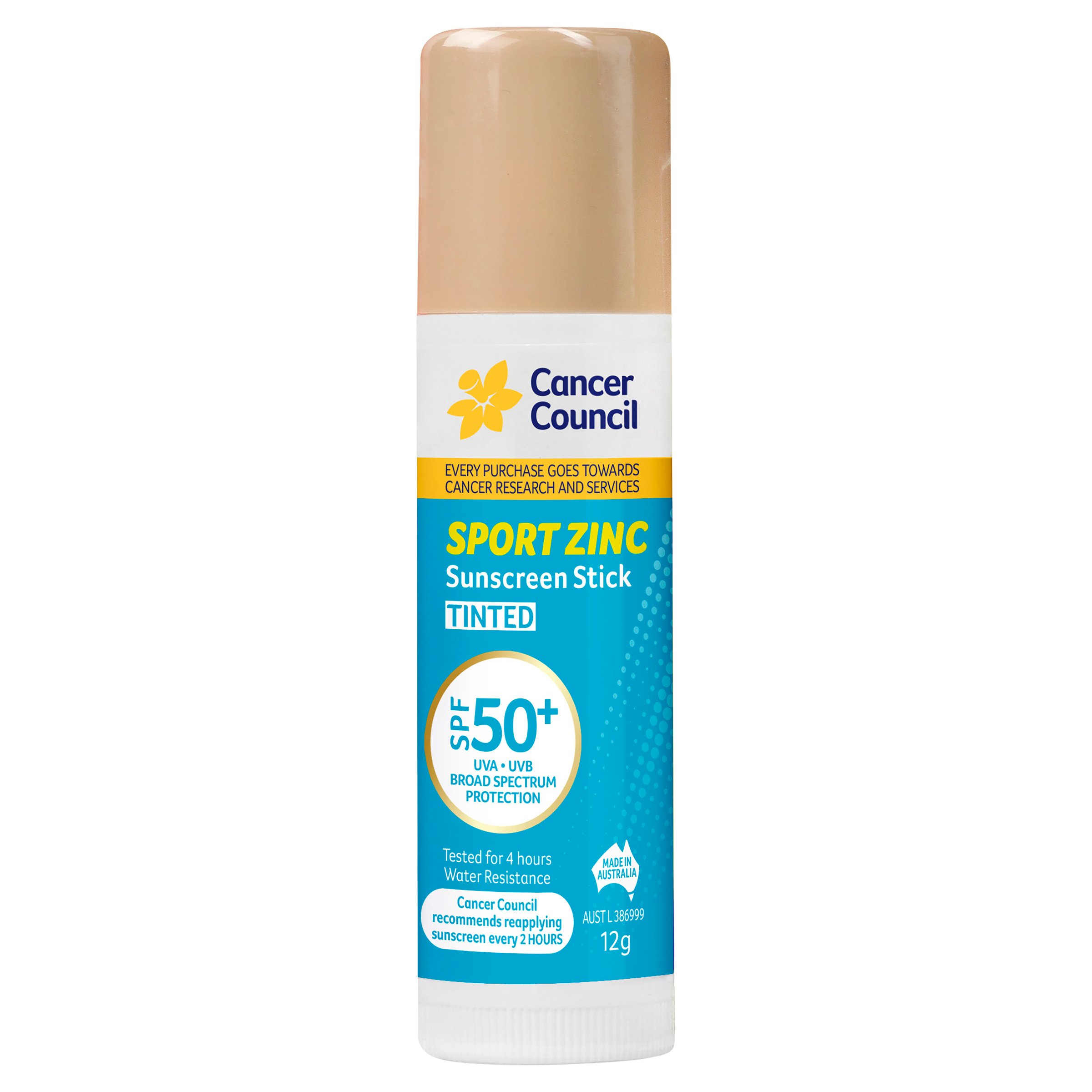 Cancer Council Sport Zinc Sunscreen Stick Tinted SPF50+ 12g - Image 1
