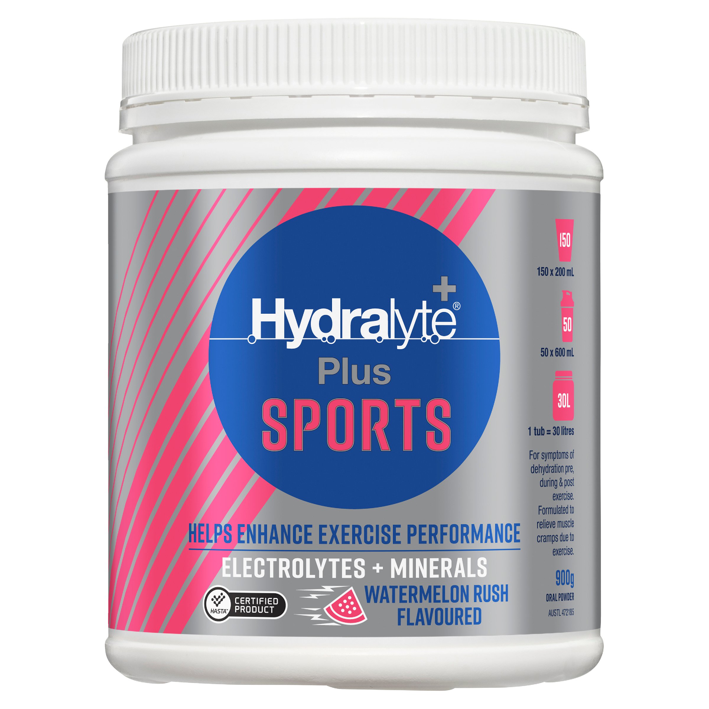 Hydralyte Plus Sports Watermelon Rush Flavoured Powder Tub 900g - Image 1