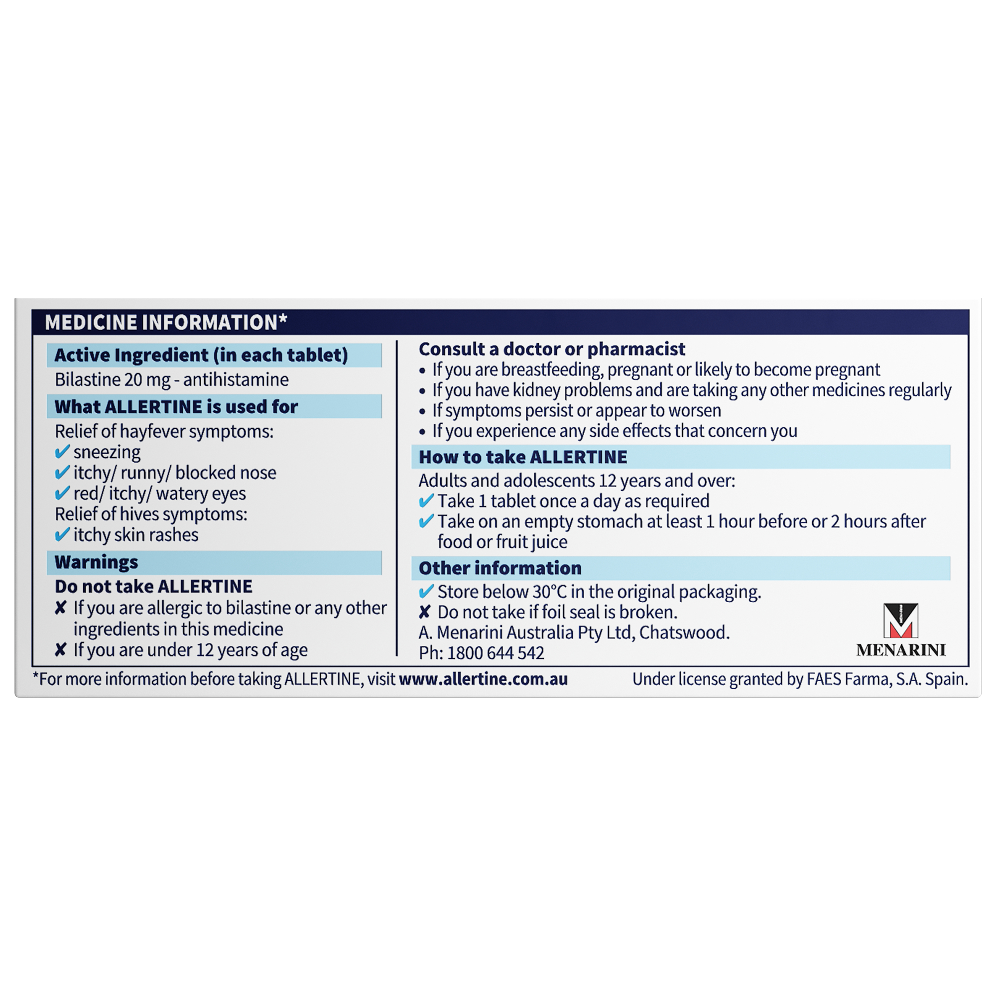 Allertine Bilastine 20mg - 10 tablets - Image 2