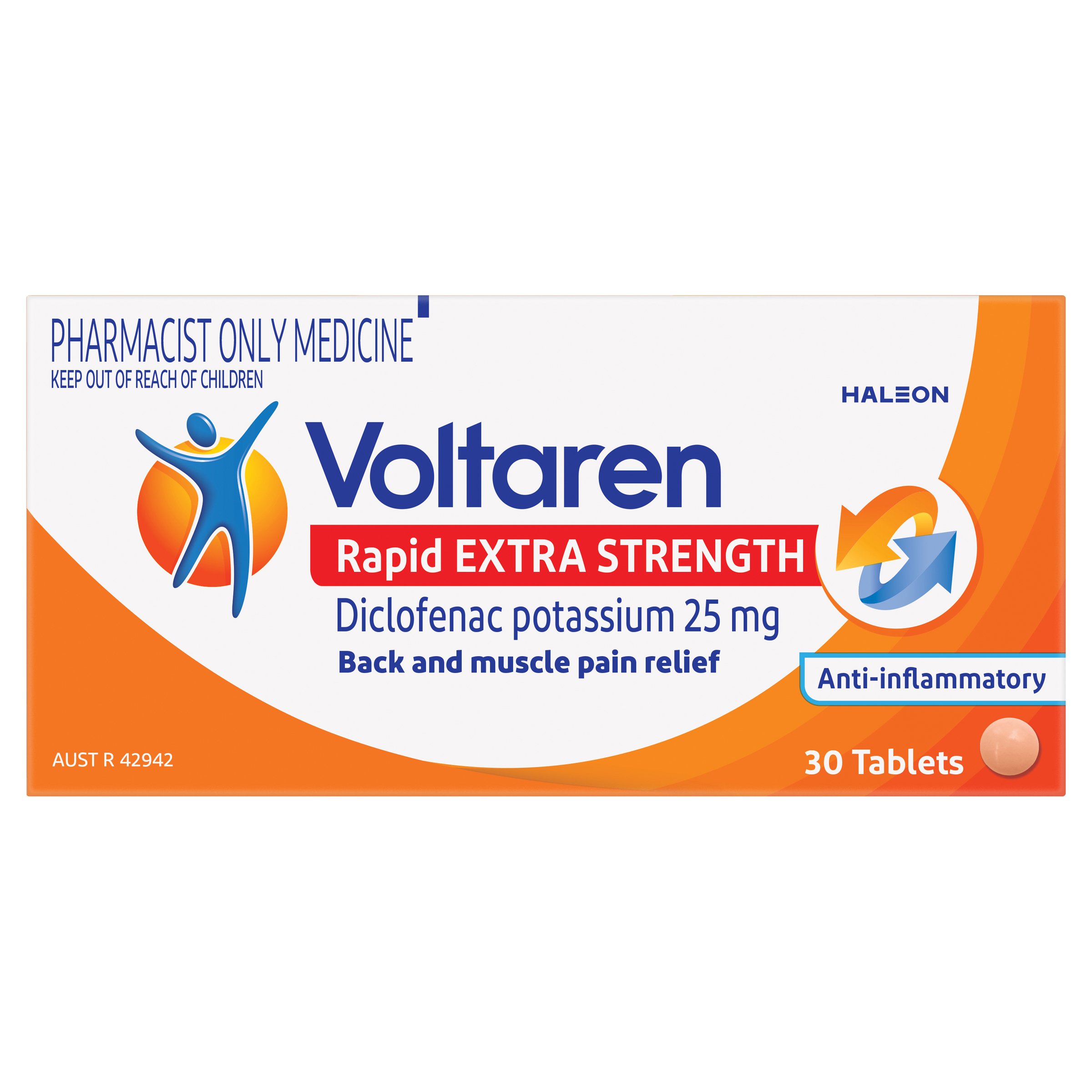 Voltaren Rapid Extra Strength 25mg Back and Muscle Pain Relief 30 tablets - Image 1