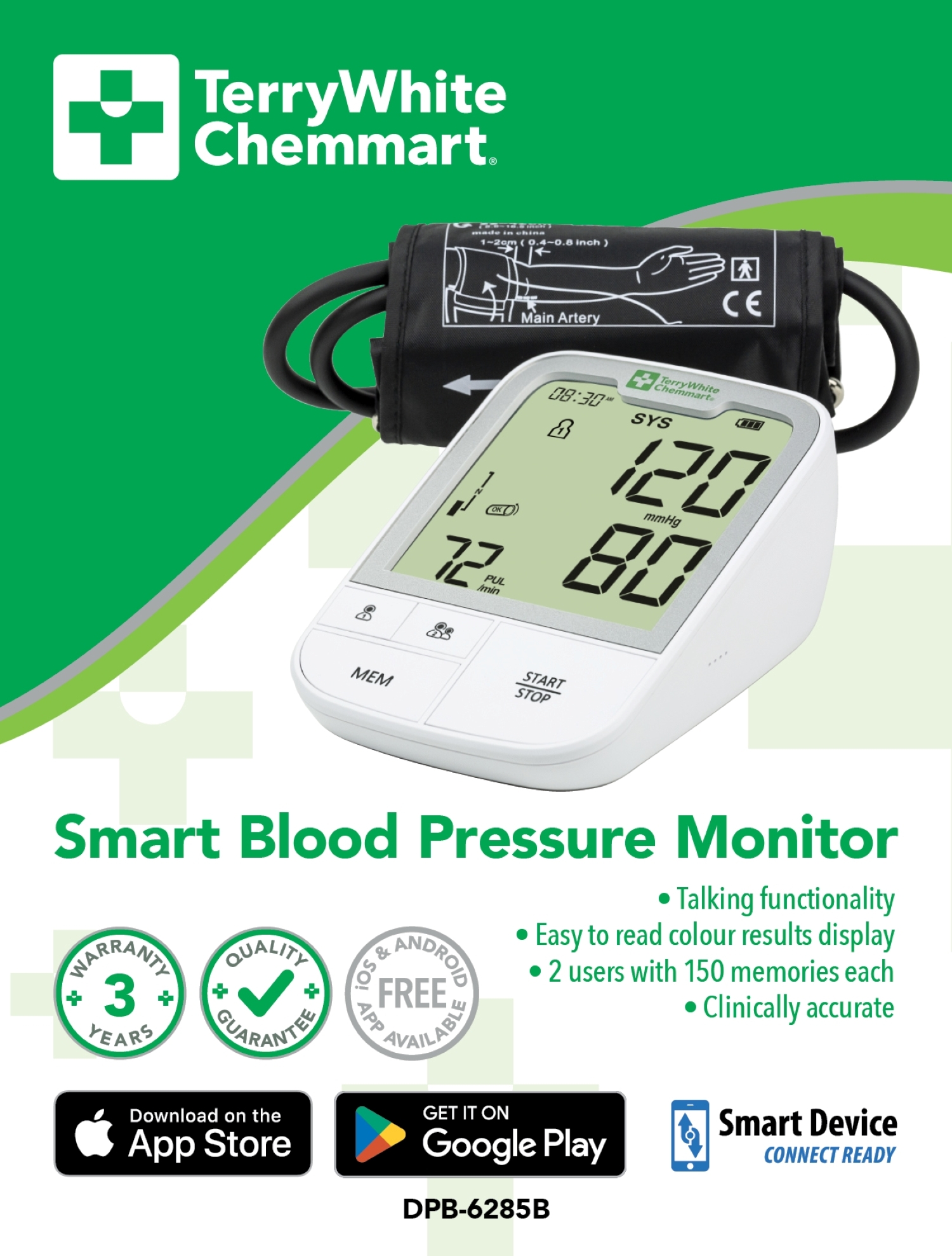 TerryWhite Chemmart Smart Blood Pressure Monitor 1 pack