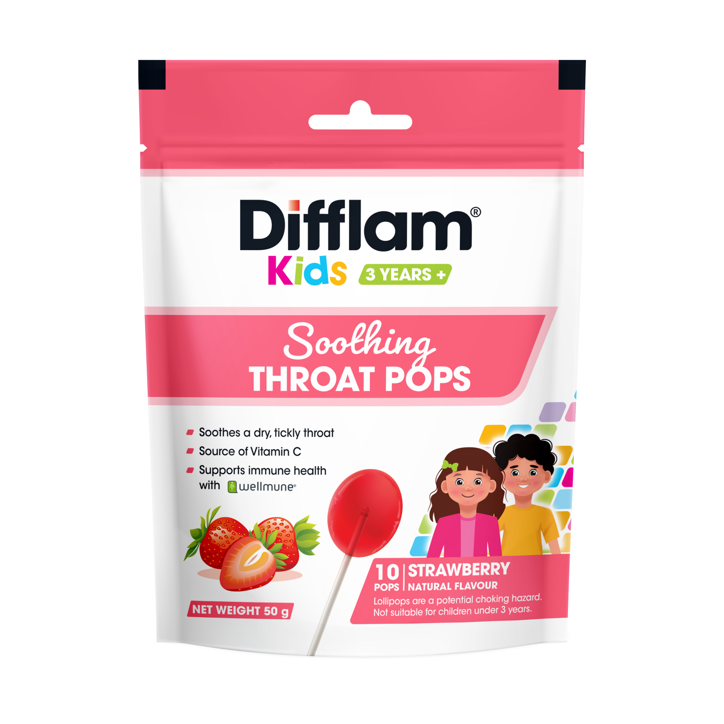 Difflam Kids Pops Strawberry 10 lozenges - Image 1